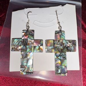 STUNNING Natural Abalone Shell Cross Earrings
